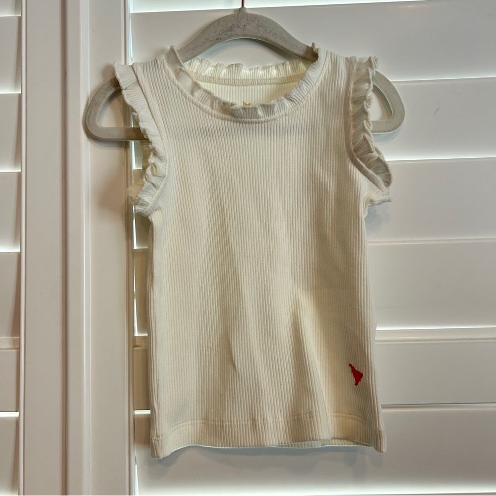 Pink Chicken Ruffled Ribbed Knit Tank Top Cream 3y